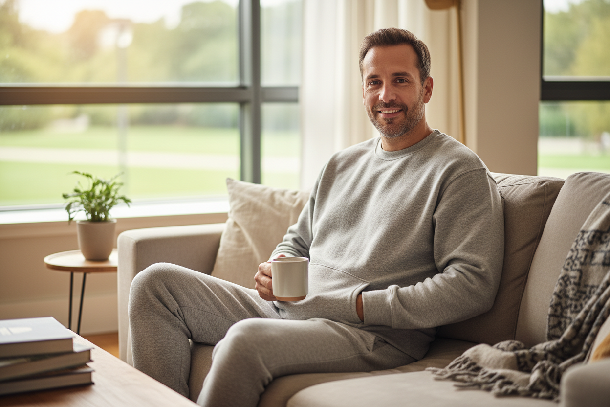 Man wearing long sleeve sweatshirt in casual setting