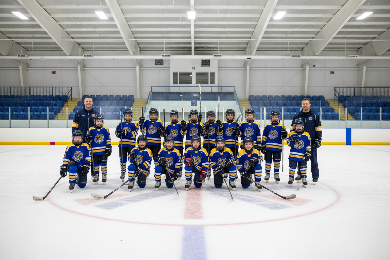 Youth hockey team wearing custom jerseys
