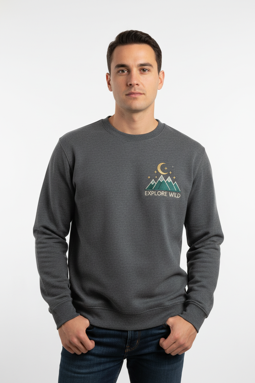 Person wearing crew neck sweatshirt