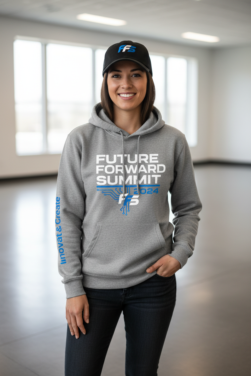 Person wearing custom event hoodie